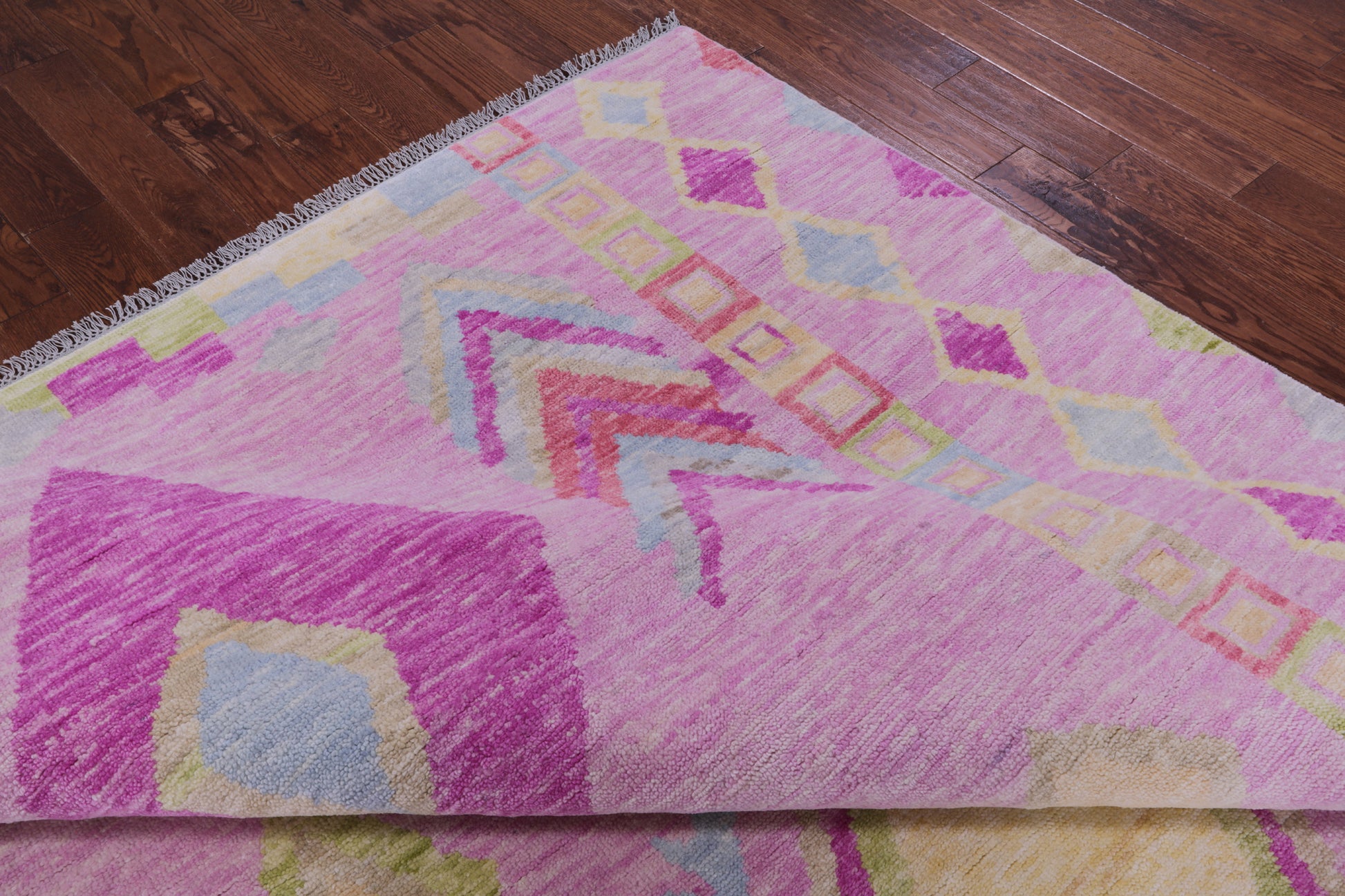 Pink Tribal Moroccan Hand Knotted Wool Rug - 8' 11" X 12' 2" - Golden Nile