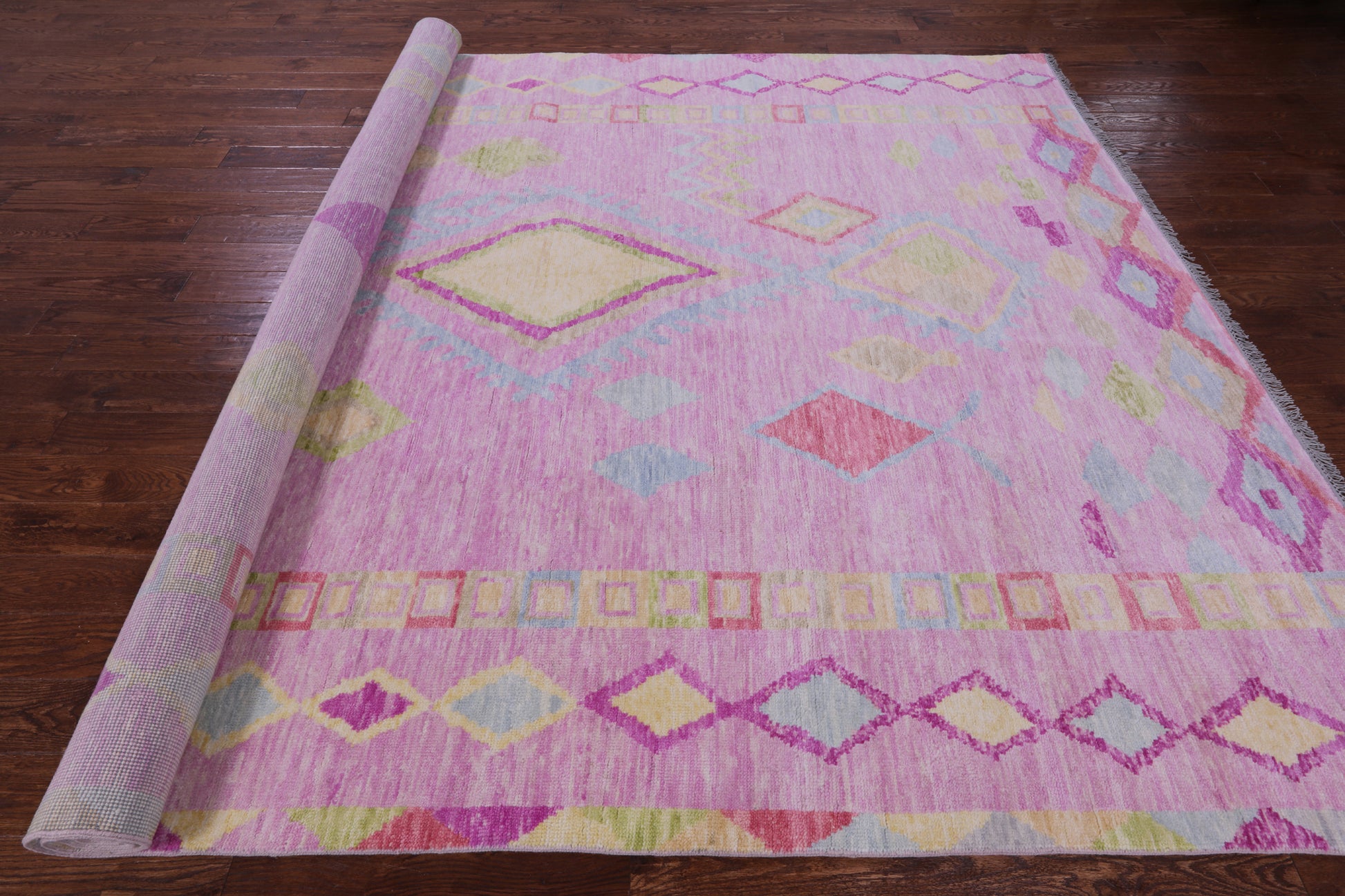 Pink Tribal Moroccan Hand Knotted Wool Rug - 8' 11" X 12' 2" - Golden Nile