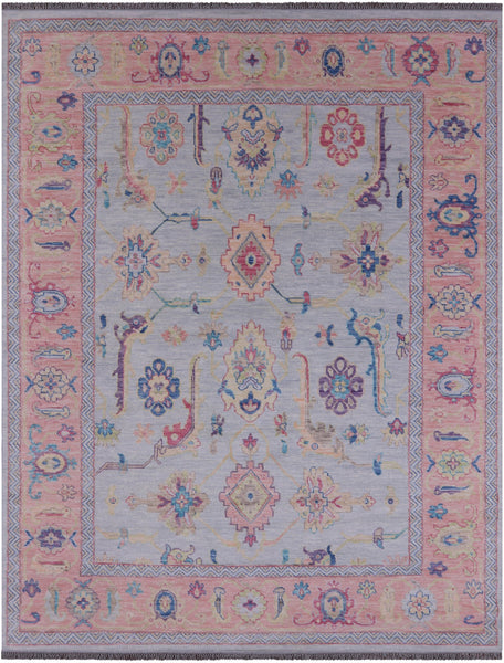Light Blue Turkish Oushak Hand Knotted Wool Rug - 9' 0" X 12' 0" - Golden Nile