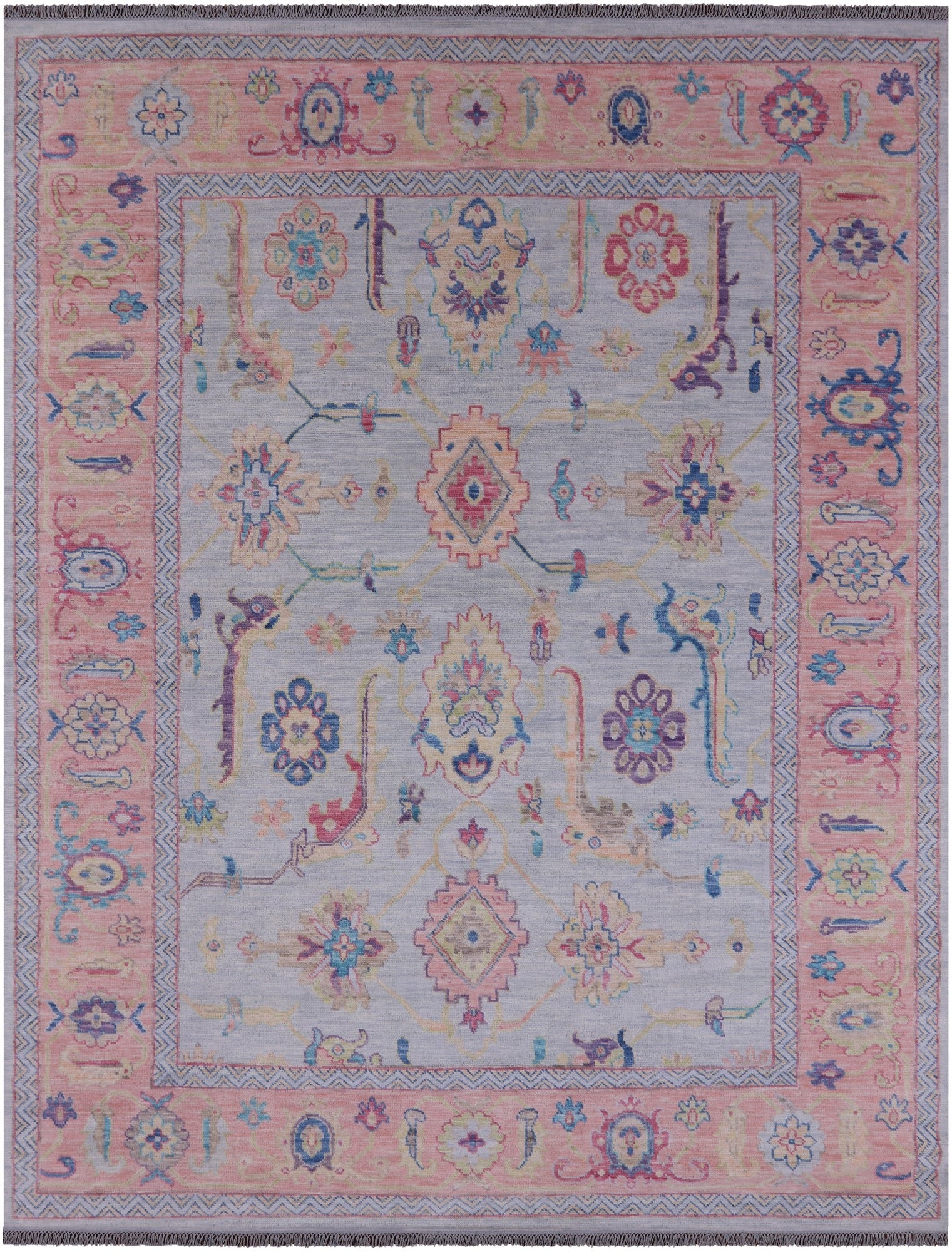 Light Blue Turkish Oushak Hand Knotted Wool Rug - 9' 0" X 12' 0" - Golden Nile
