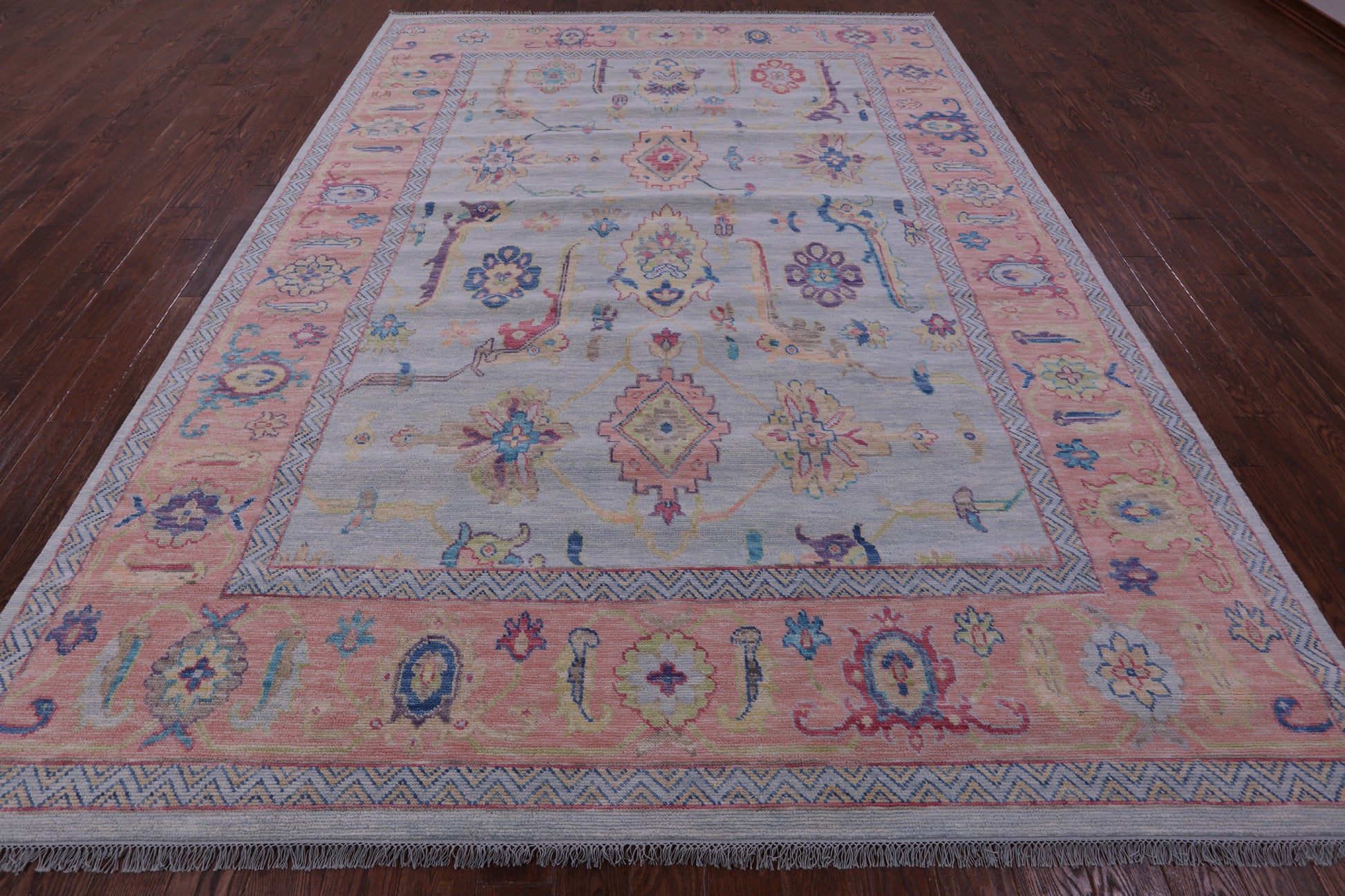 Light Blue Turkish Oushak Hand Knotted Wool Rug - 9' 0" X 12' 0" - Golden Nile