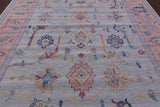 Light Blue Turkish Oushak Hand Knotted Wool Rug - 9' 0" X 12' 0" - Golden Nile