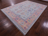 Light Blue Turkish Oushak Hand Knotted Wool Rug - 9' 0" X 12' 0" - Golden Nile