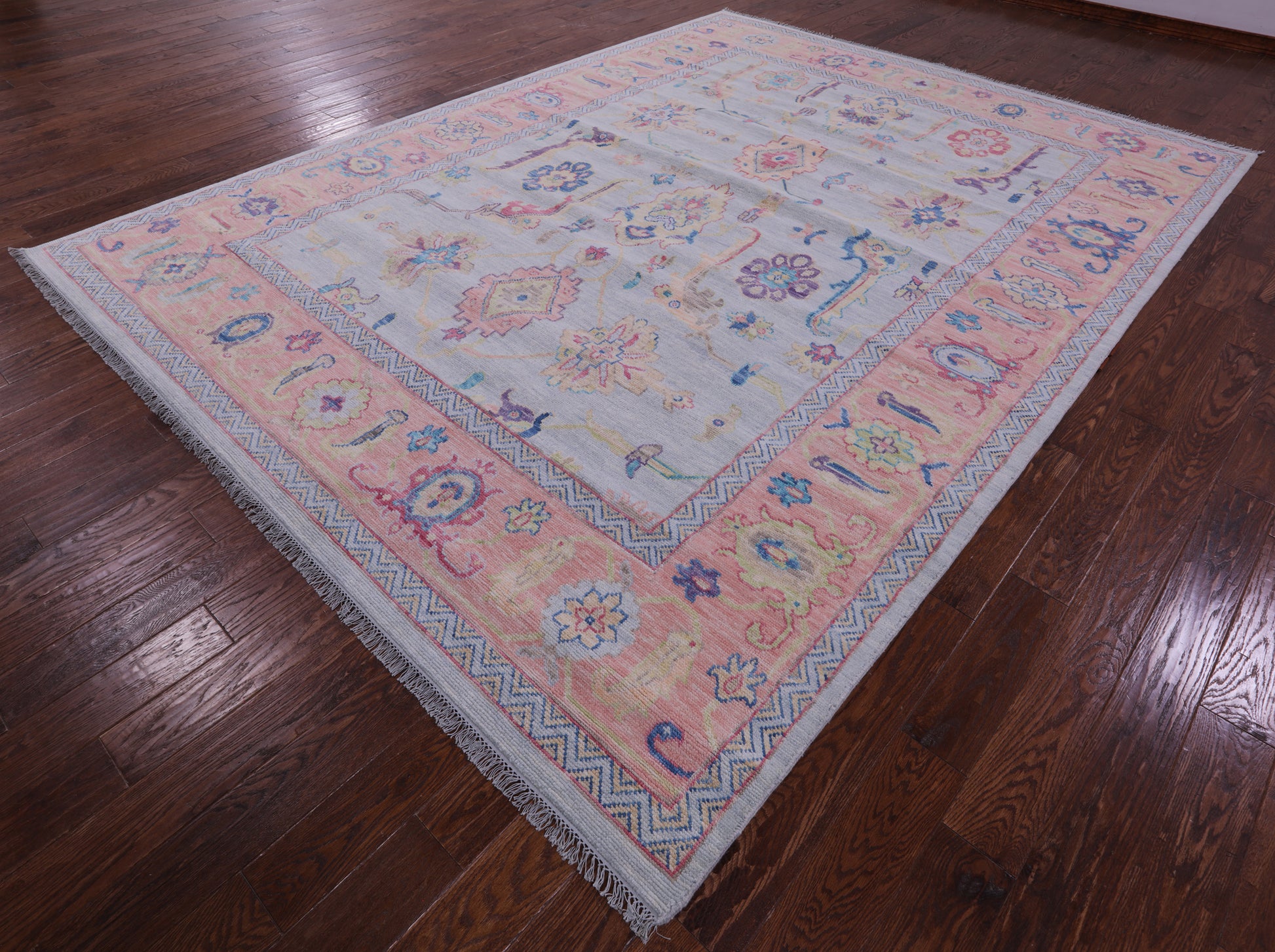 Light Blue Turkish Oushak Hand Knotted Wool Rug - 9' 0" X 12' 0" - Golden Nile