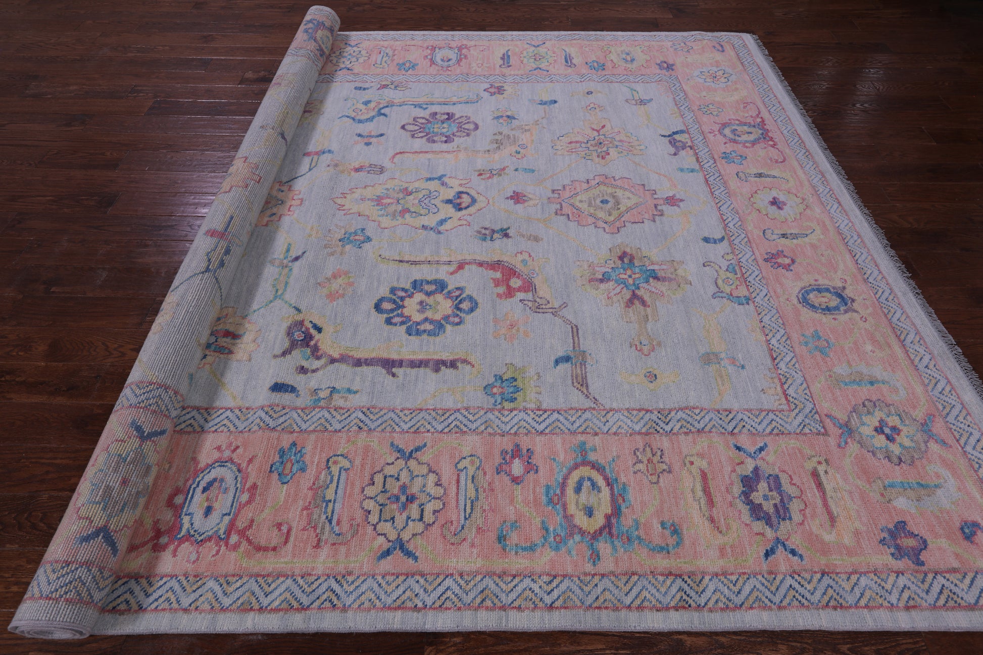 Light Blue Turkish Oushak Hand Knotted Wool Rug - 9' 0" X 12' 0" - Golden Nile