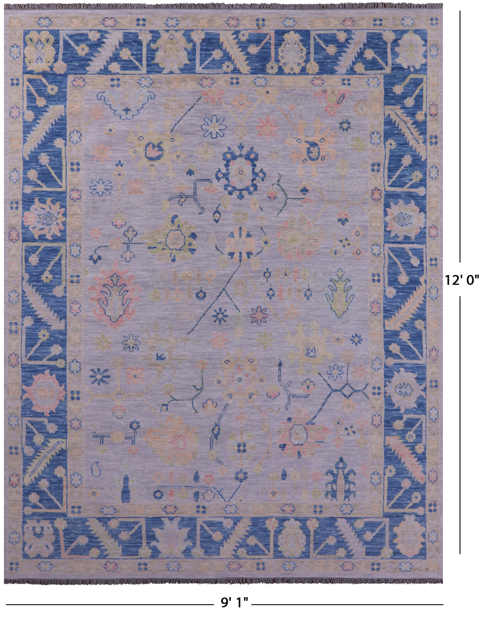 Light Blue Turkish Oushak Hand Knotted Wool Rug - 9' 1" X 12' 0" - Golden Nile