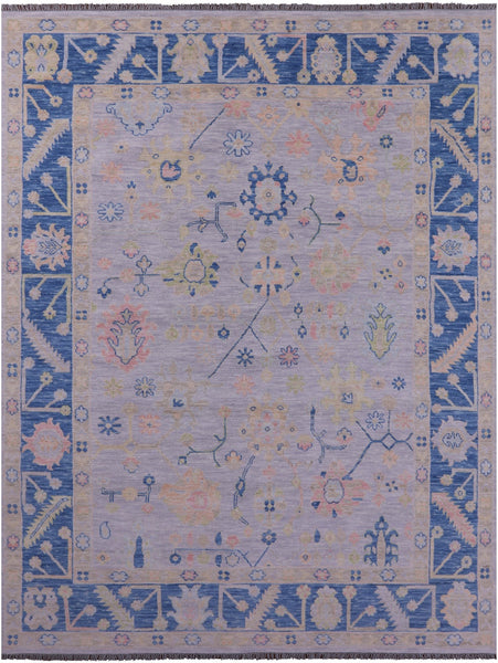 Light Blue Turkish Oushak Hand Knotted Wool Rug - 9' 1" X 12' 0" - Golden Nile