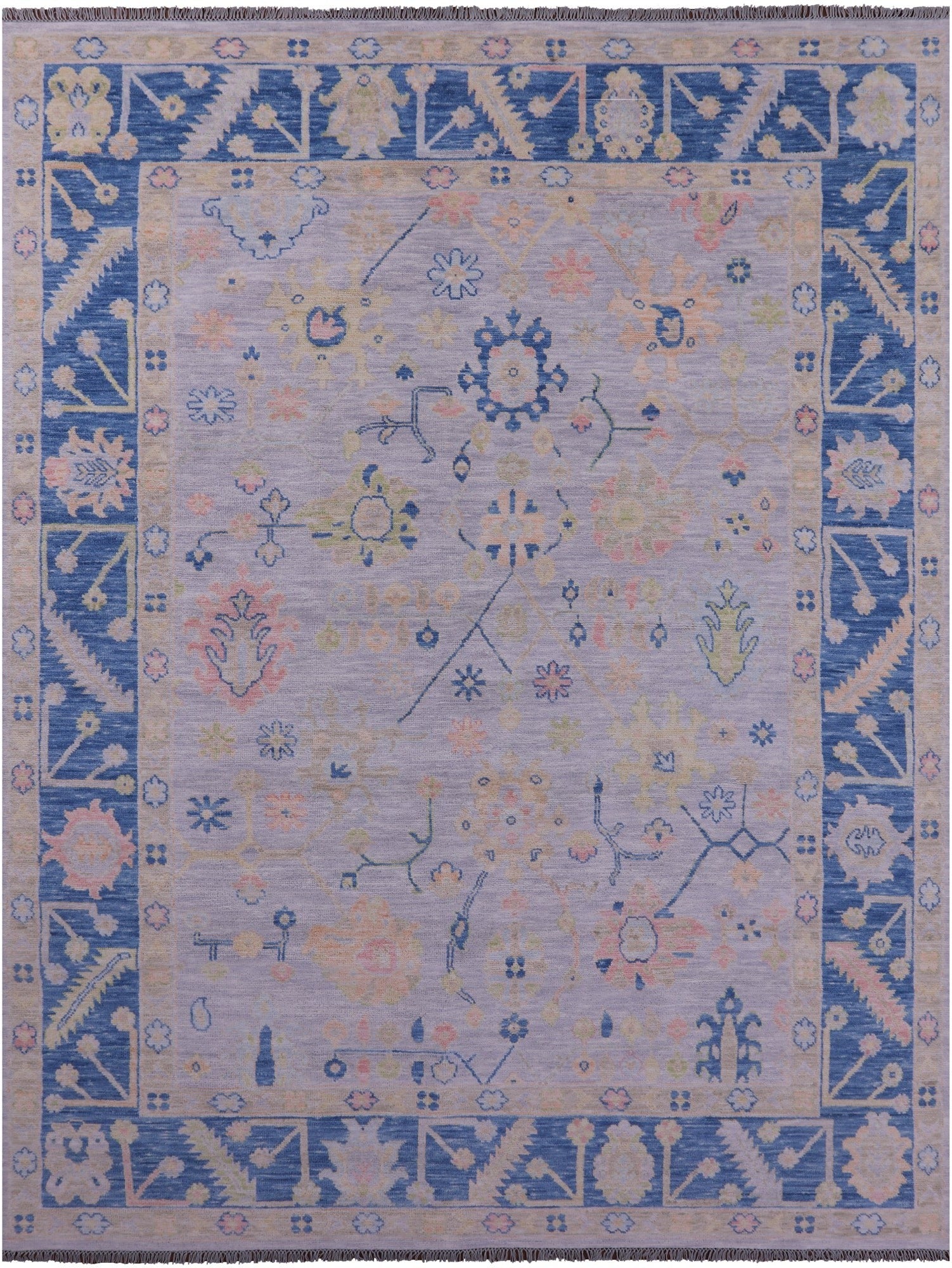 Light Blue Turkish Oushak Hand Knotted Wool Rug - 9' 1" X 12' 0" - Golden Nile