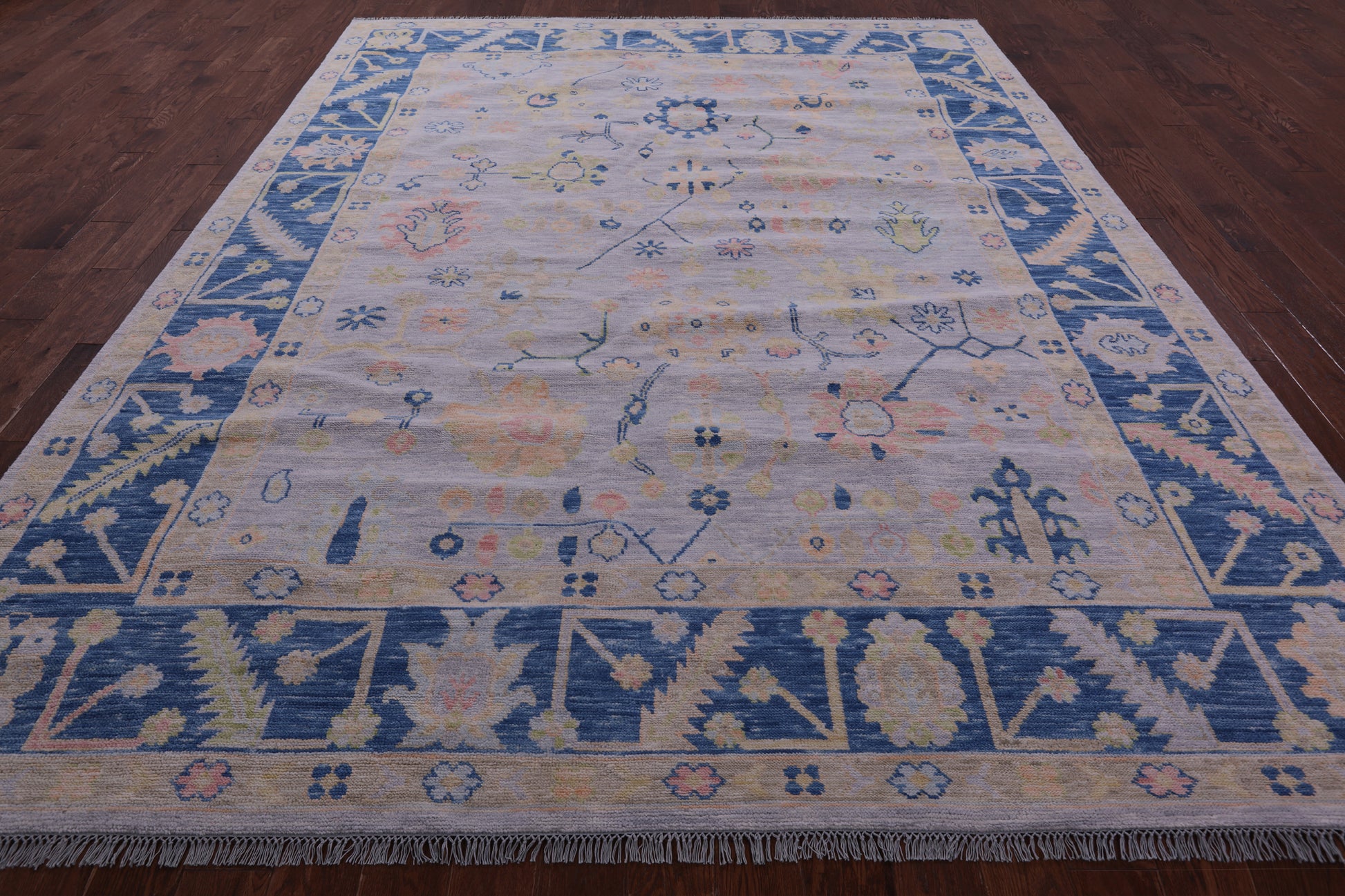 Light Blue Turkish Oushak Hand Knotted Wool Rug - 9' 1" X 12' 0" - Golden Nile