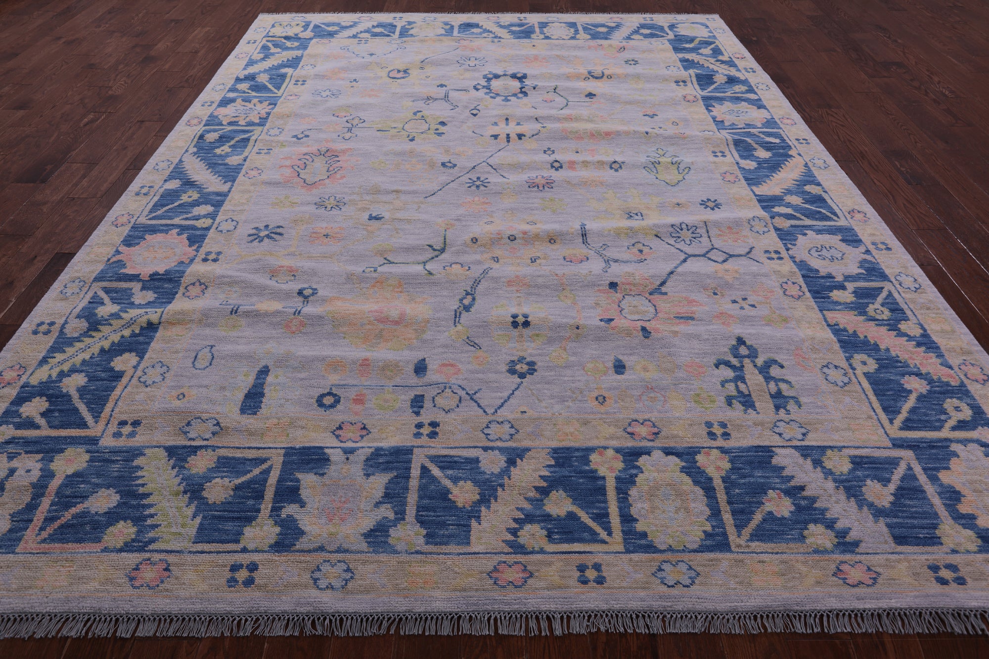 Light Blue Turkish Oushak Hand Knotted Wool Rug - 9' 1" X 12' 0" - Golden Nile