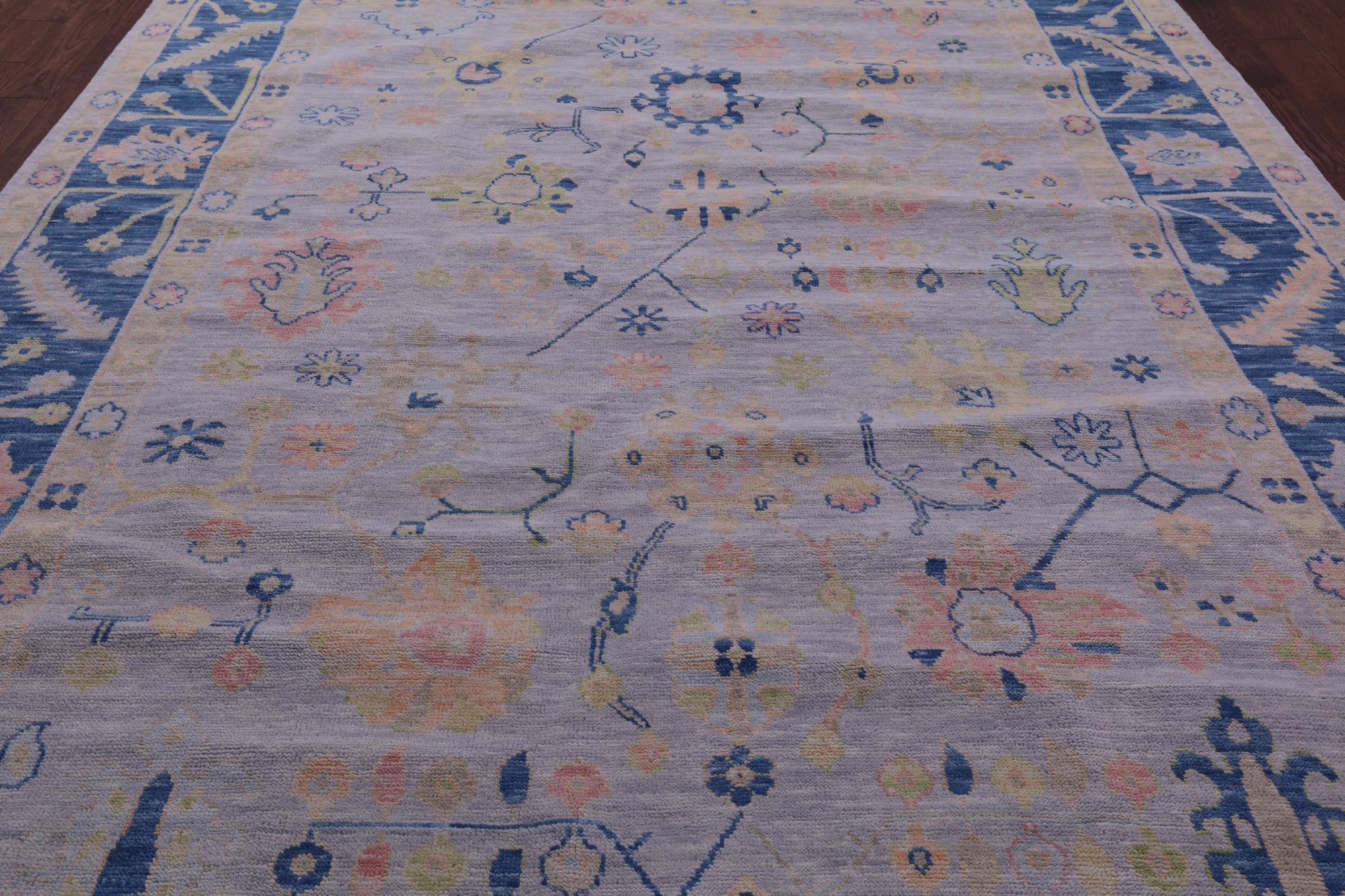 Light Blue Turkish Oushak Hand Knotted Wool Rug - 9' 1" X 12' 0" - Golden Nile
