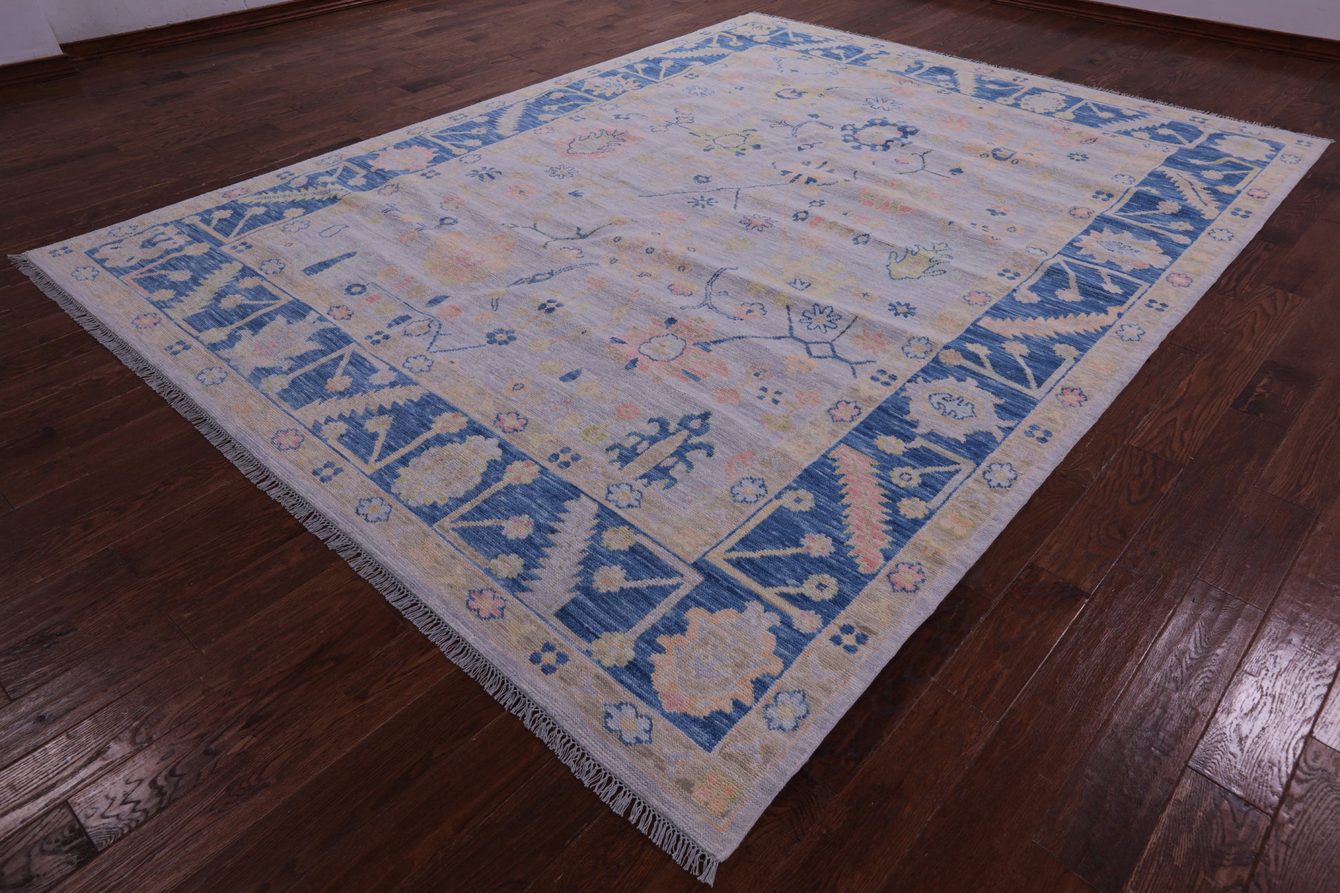 Light Blue Turkish Oushak Hand Knotted Wool Rug - 9' 1" X 12' 0" - Golden Nile