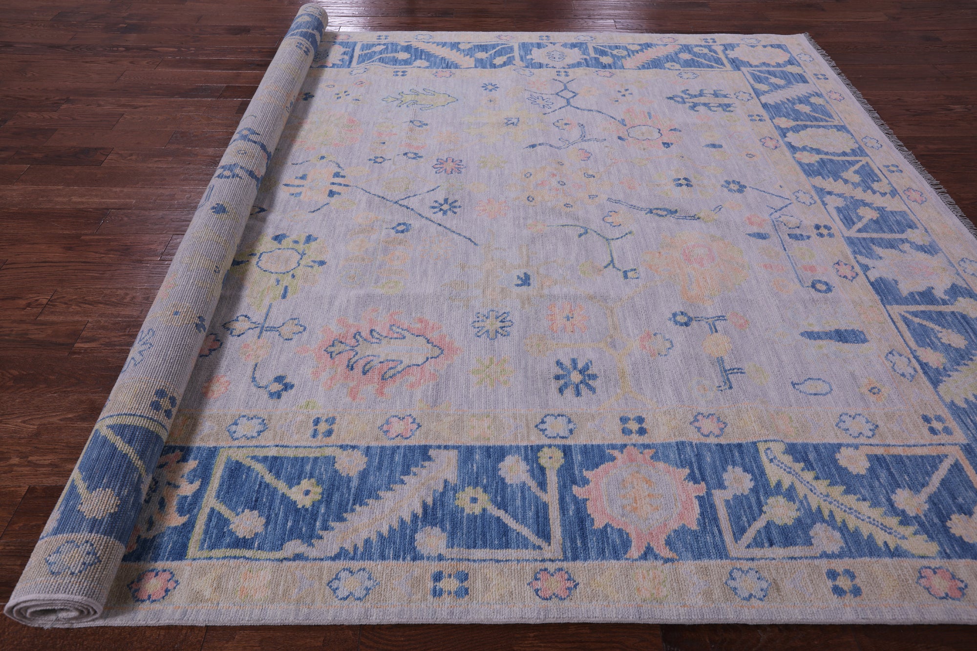 Light Blue Turkish Oushak Hand Knotted Wool Rug - 9' 1" X 12' 0" - Golden Nile