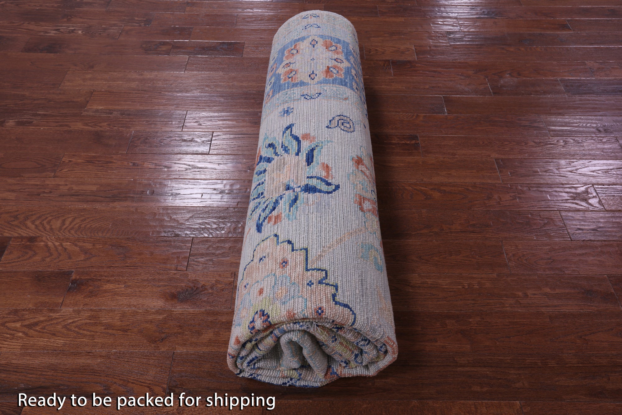 Light Blue Turkish Oushak Hand Knotted Wool Rug - 9' 1" X 12' 1" - Golden Nile