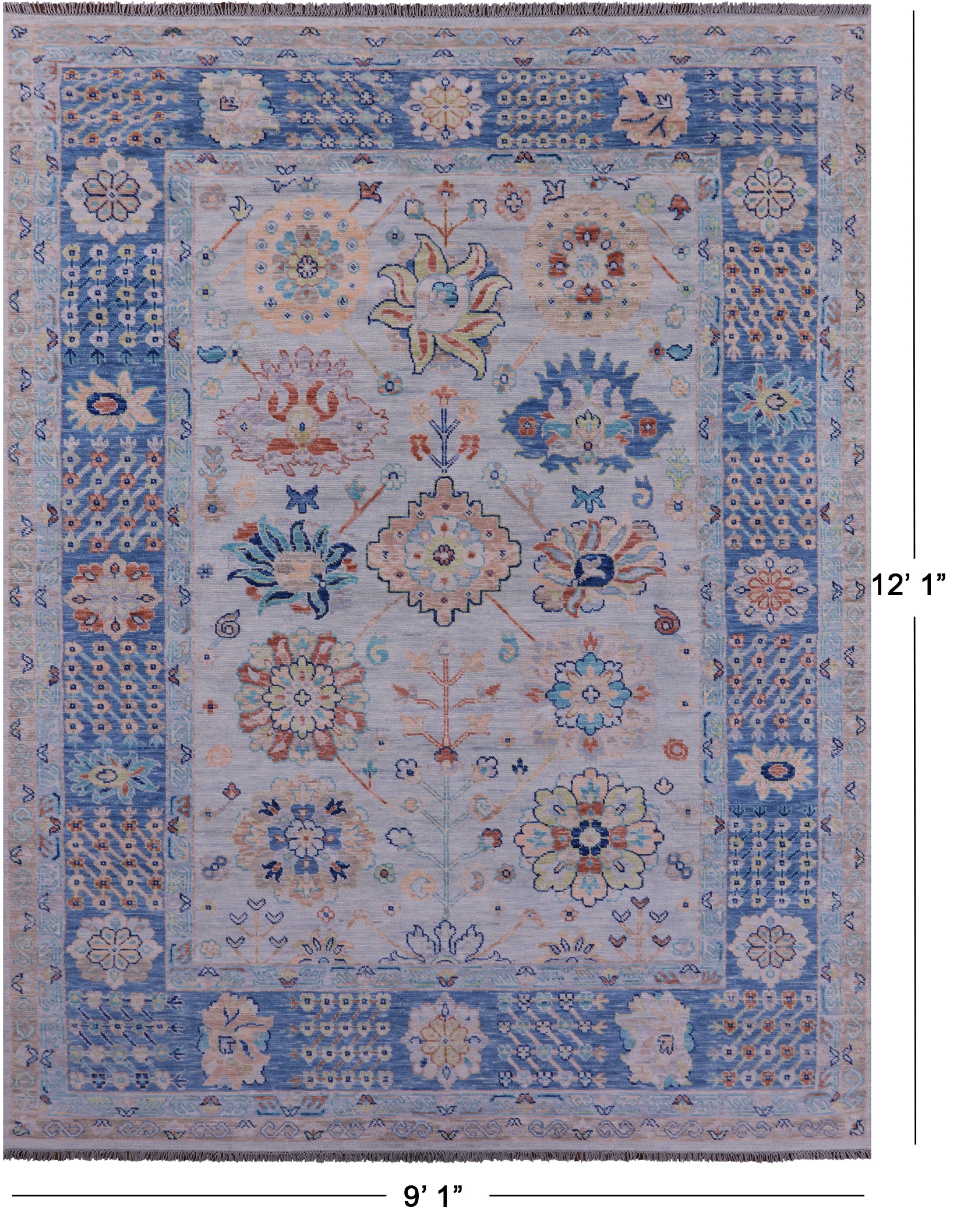 Light Blue Turkish Oushak Hand Knotted Wool Rug - 9' 1" X 12' 1" - Golden Nile