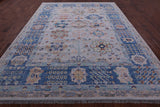 Light Blue Turkish Oushak Hand Knotted Wool Rug - 9' 1" X 12' 1" - Golden Nile