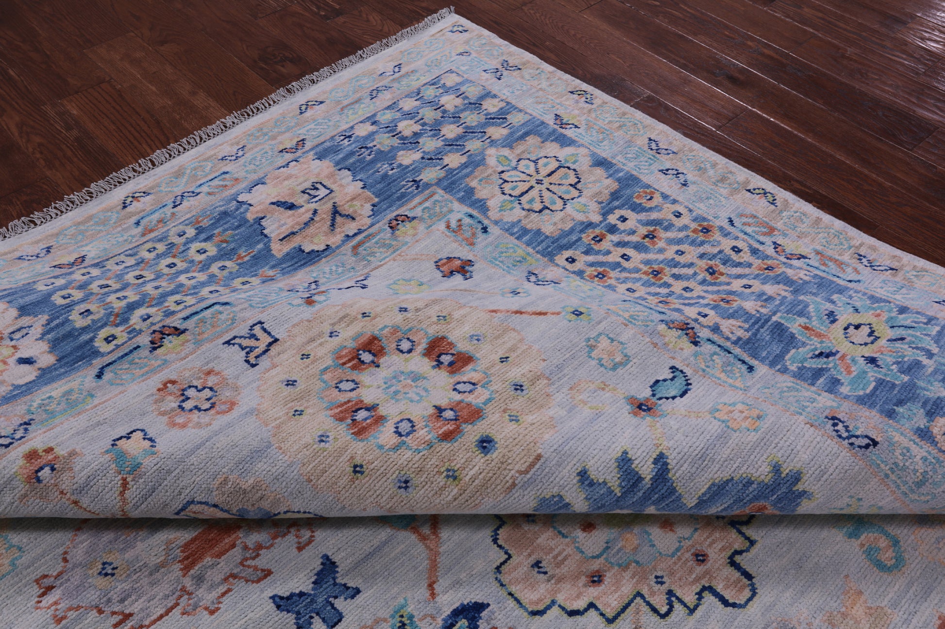 Light Blue Turkish Oushak Hand Knotted Wool Rug - 9' 1" X 12' 1" - Golden Nile