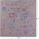 Grey Square Turkish Oushak Hand Knotted Wool Rug - 9' 0" X 9' 1" - Golden Nile