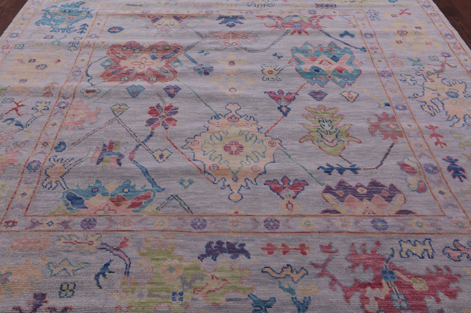 Grey Square Turkish Oushak Hand Knotted Wool Rug - 9' 0" X 9' 1" - Golden Nile