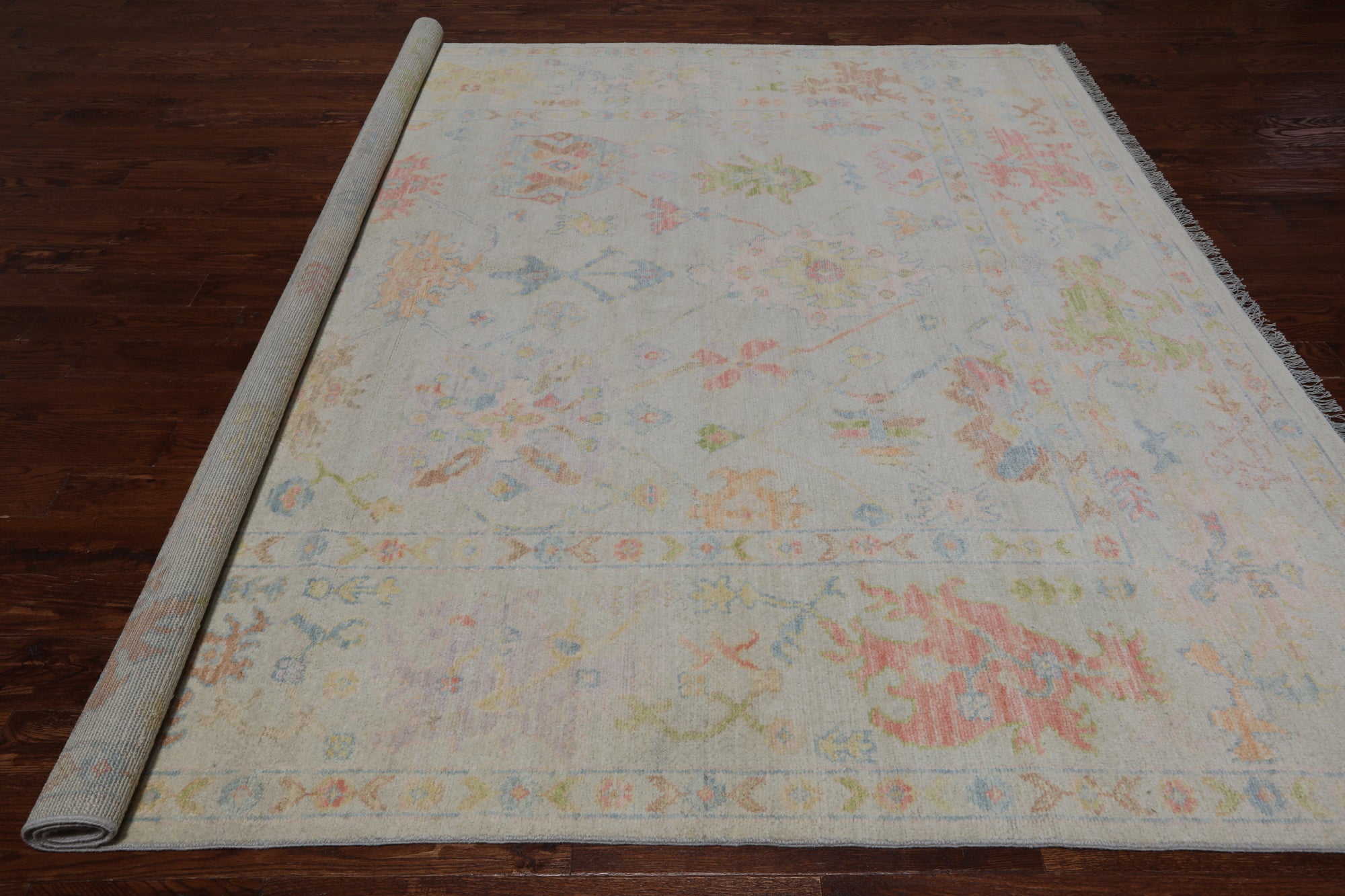 SUPER SALE Ivory Square Turkish Oushak Hand Knotted Wool Rug - 8' 10" X 9' 0"