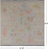 SUPER SALE Ivory Square Turkish Oushak Hand Knotted Wool Rug - 8' 10" X 9' 0"