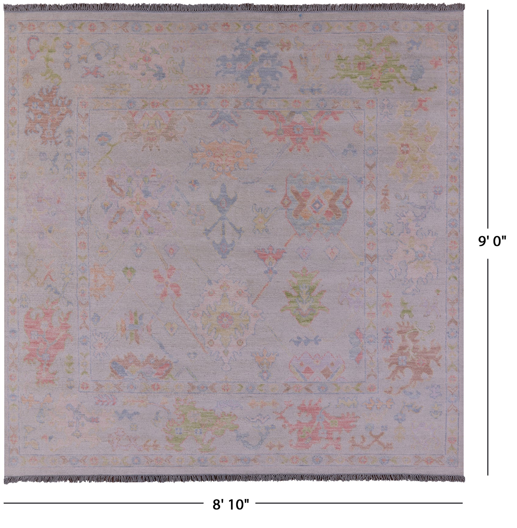 Ivory Square Turkish Oushak Hand Knotted Wool Rug - 8' 10" X 9' 0" - Golden Nile