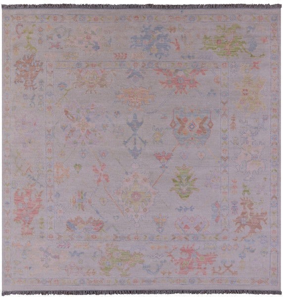 Ivory Square Turkish Oushak Hand Knotted Wool Rug - 8' 10" X 9' 0" - Golden Nile