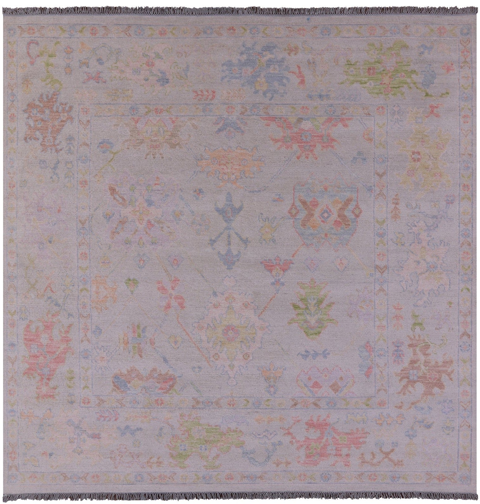 Ivory Square Turkish Oushak Hand Knotted Wool Rug - 8' 10" X 9' 0" - Golden Nile