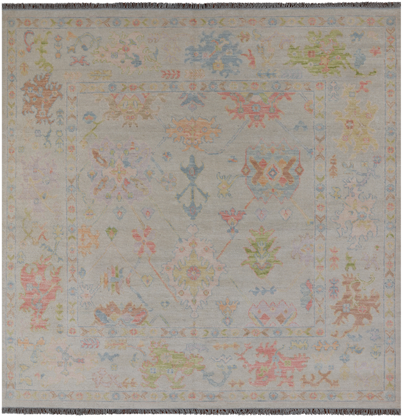 SUPER SALE Ivory Square Turkish Oushak Hand Knotted Wool Rug - 8' 10" X 9' 0"