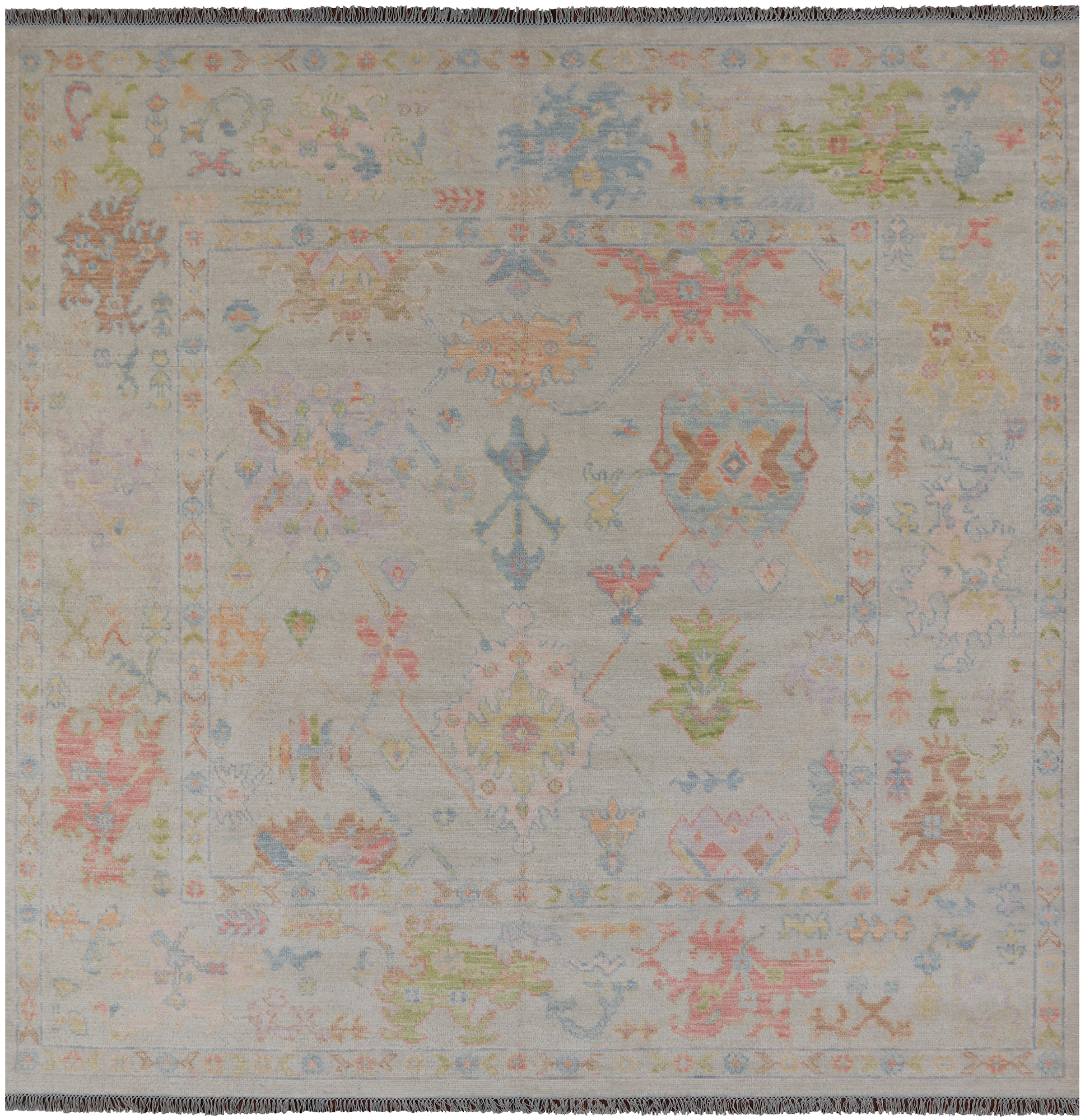 SUPER SALE Ivory Square Turkish Oushak Hand Knotted Wool Rug - 8' 10" X 9' 0"