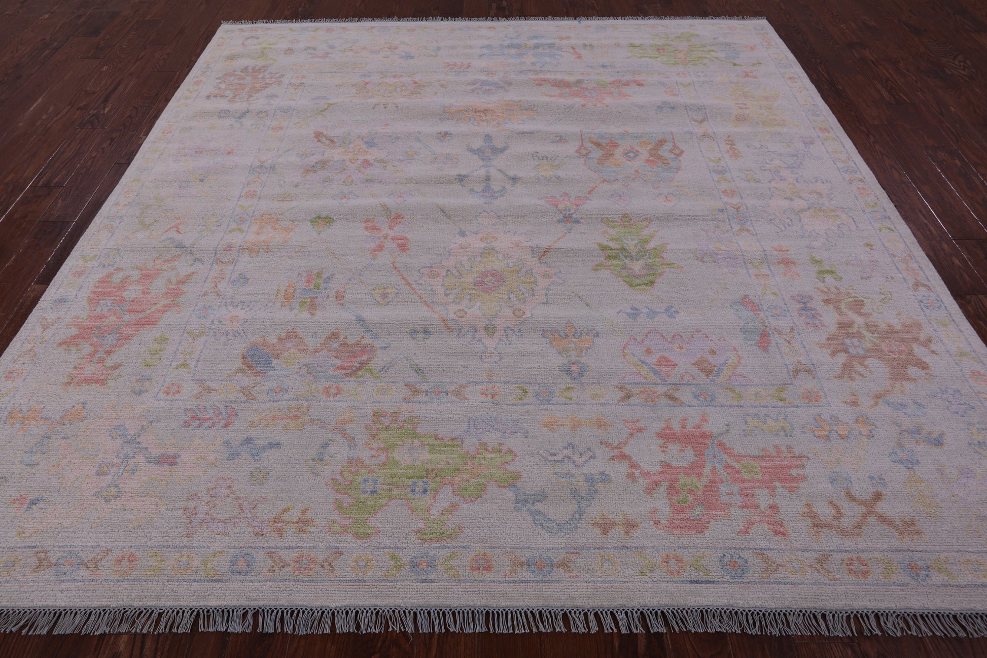 Ivory Square Turkish Oushak Hand Knotted Wool Rug - 8' 10" X 9' 0" - Golden Nile