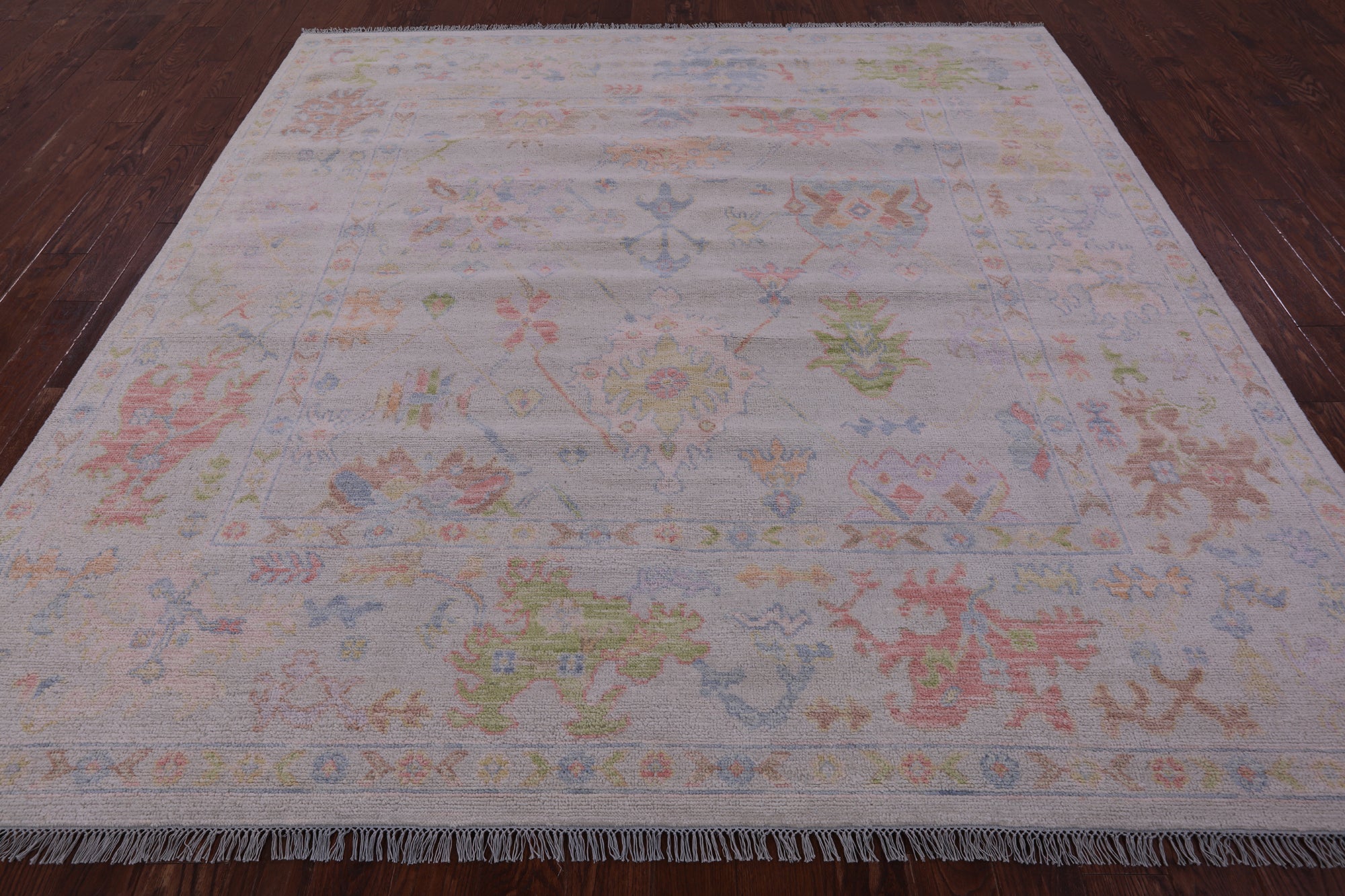 Ivory Square Turkish Oushak Hand Knotted Wool Rug - 8' 10" X 9' 0" - Golden Nile