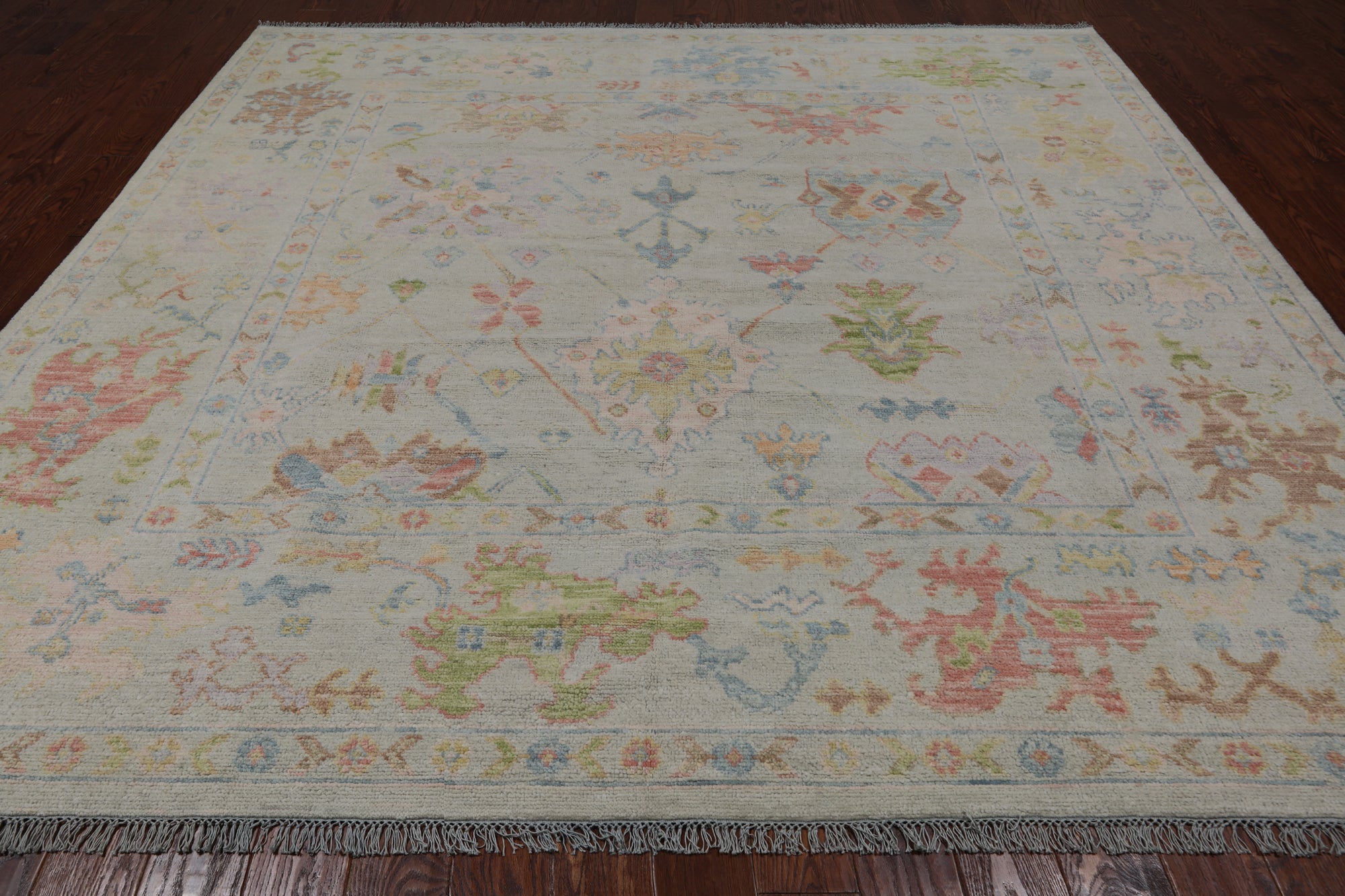 SUPER SALE Ivory Square Turkish Oushak Hand Knotted Wool Rug - 8' 10" X 9' 0"