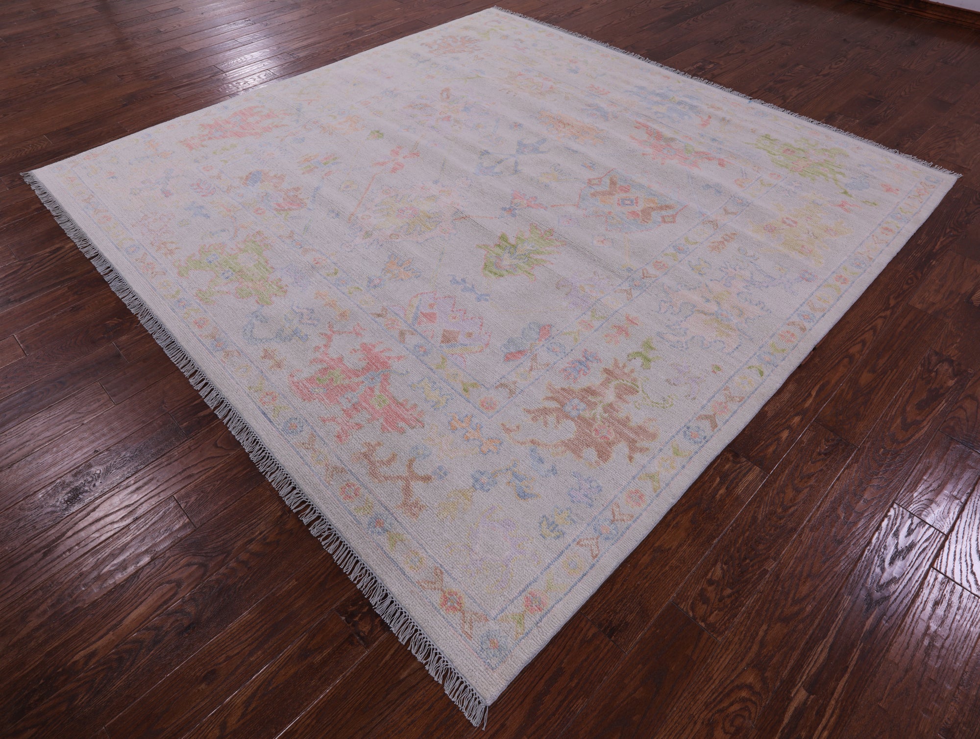 Ivory Square Turkish Oushak Hand Knotted Wool Rug - 8' 10" X 9' 0" - Golden Nile