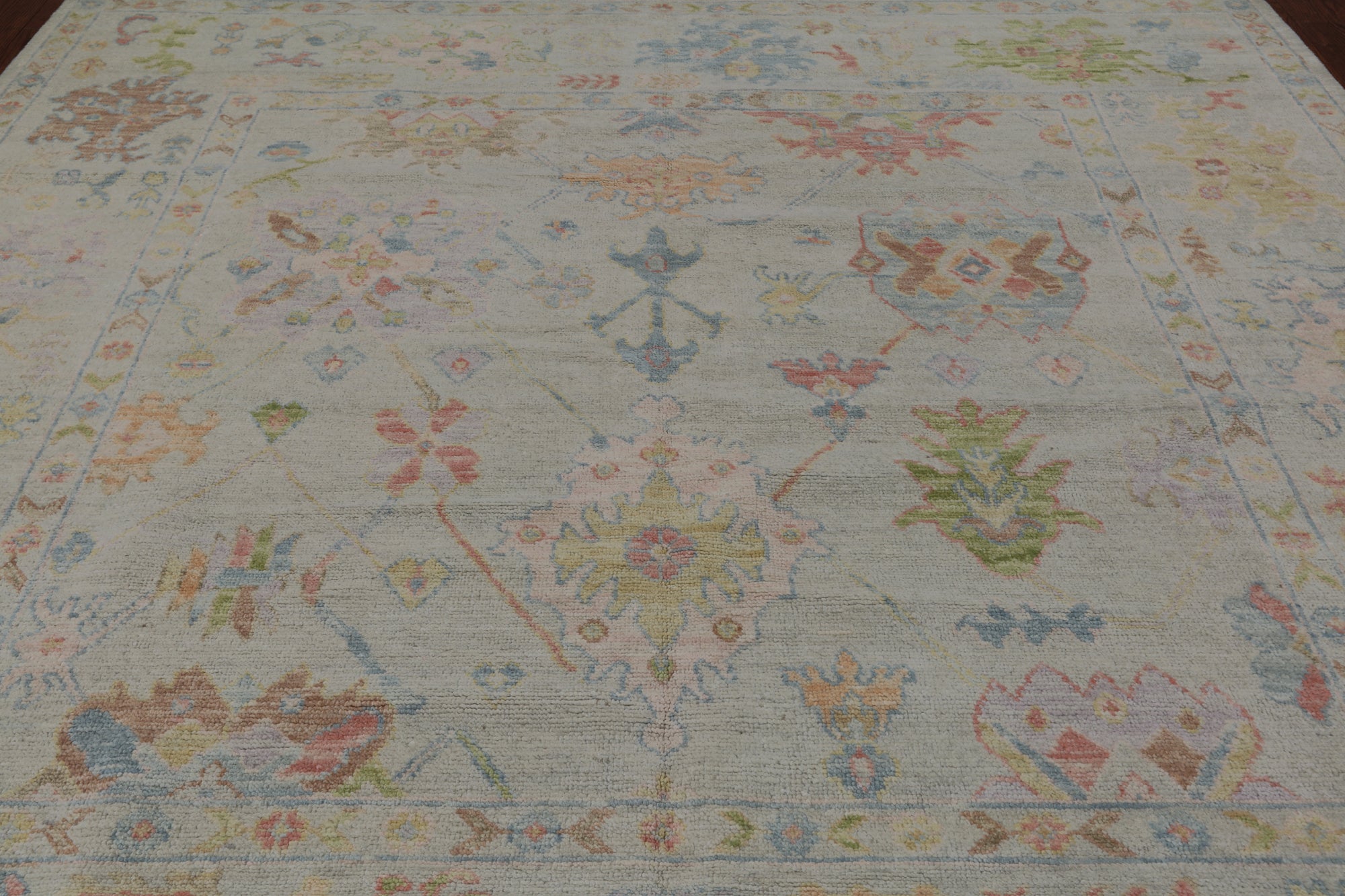SUPER SALE Ivory Square Turkish Oushak Hand Knotted Wool Rug - 8' 10" X 9' 0"