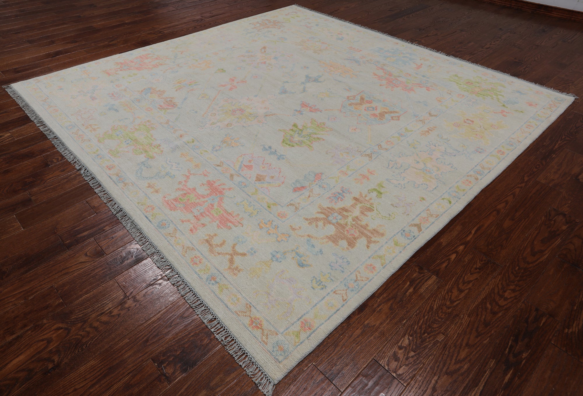 SUPER SALE Ivory Square Turkish Oushak Hand Knotted Wool Rug - 8' 10" X 9' 0"