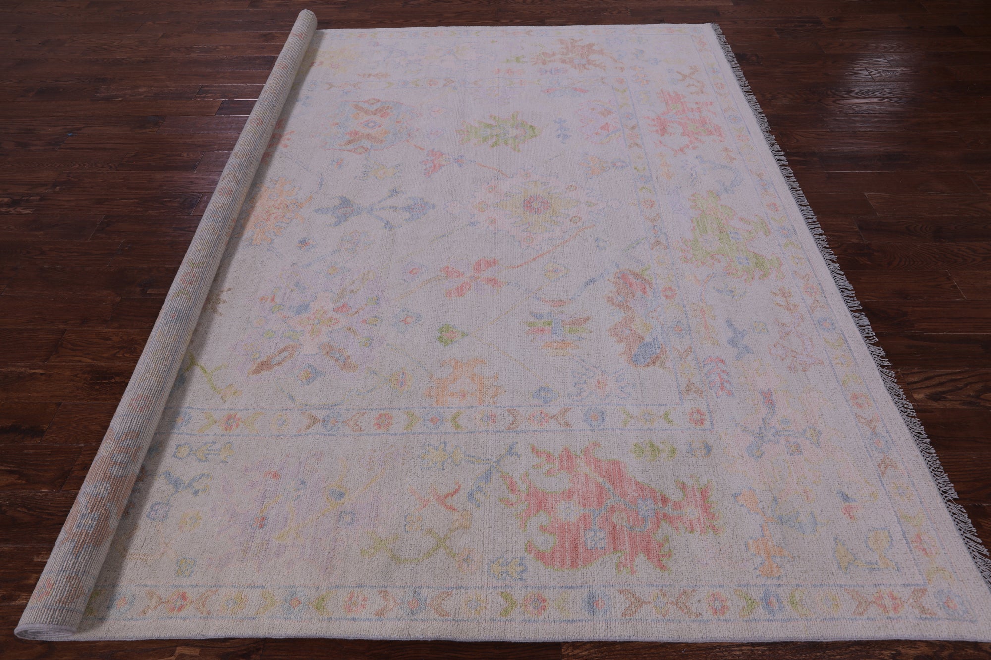 Ivory Square Turkish Oushak Hand Knotted Wool Rug - 8' 10" X 9' 0" - Golden Nile