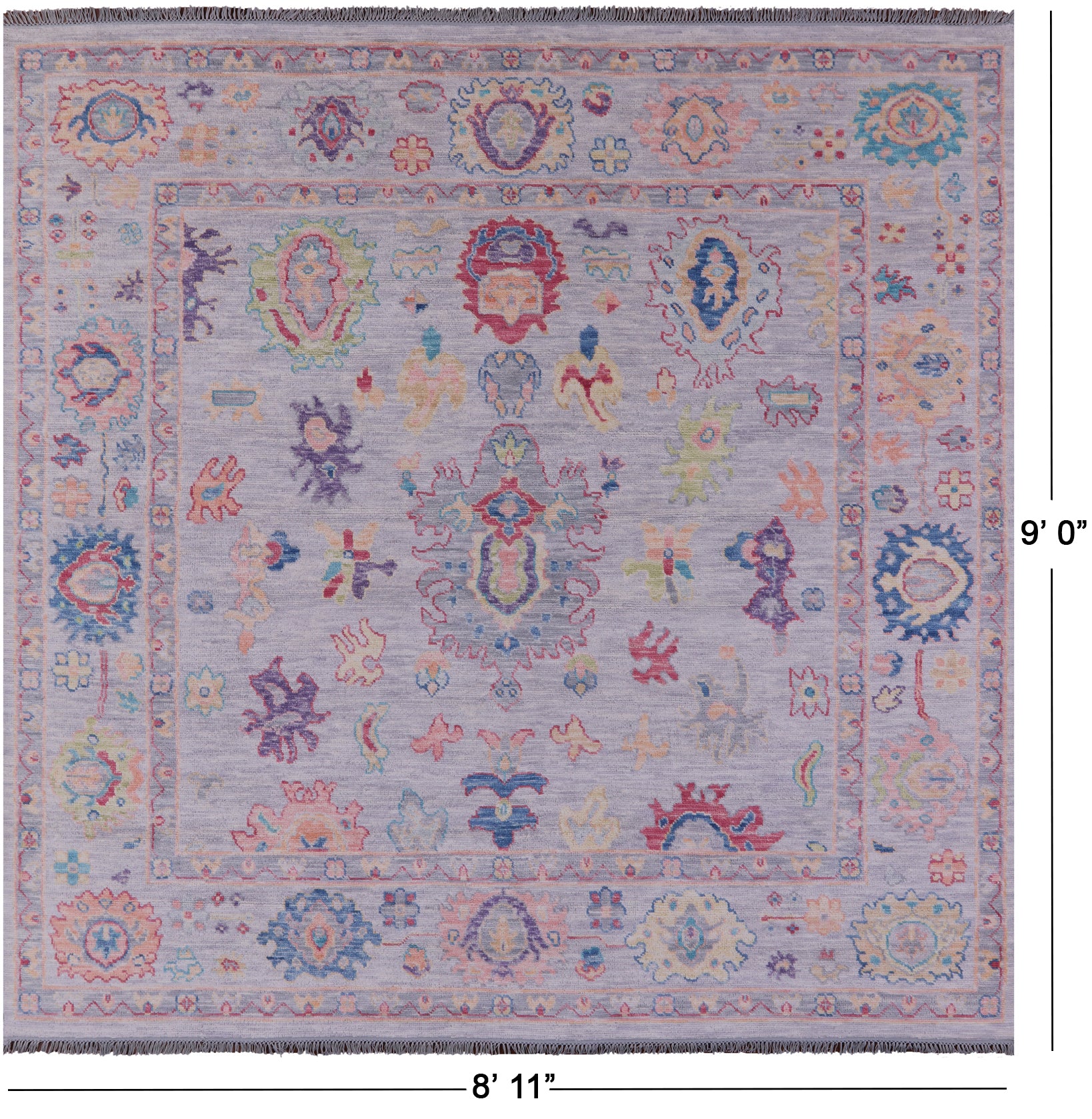Grey Square Turkish Oushak Hand Knotted Wool Rug - 8' 11" X 9' 0" - Golden Nile