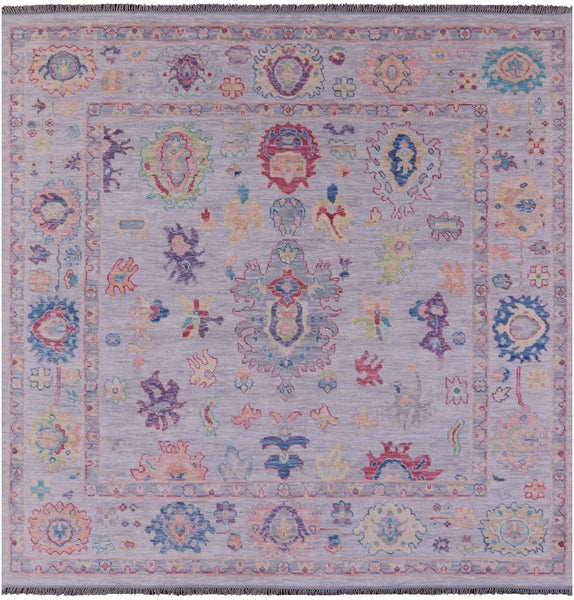 Grey Square Turkish Oushak Hand Knotted Wool Rug - 8' 11" X 9' 0" - Golden Nile