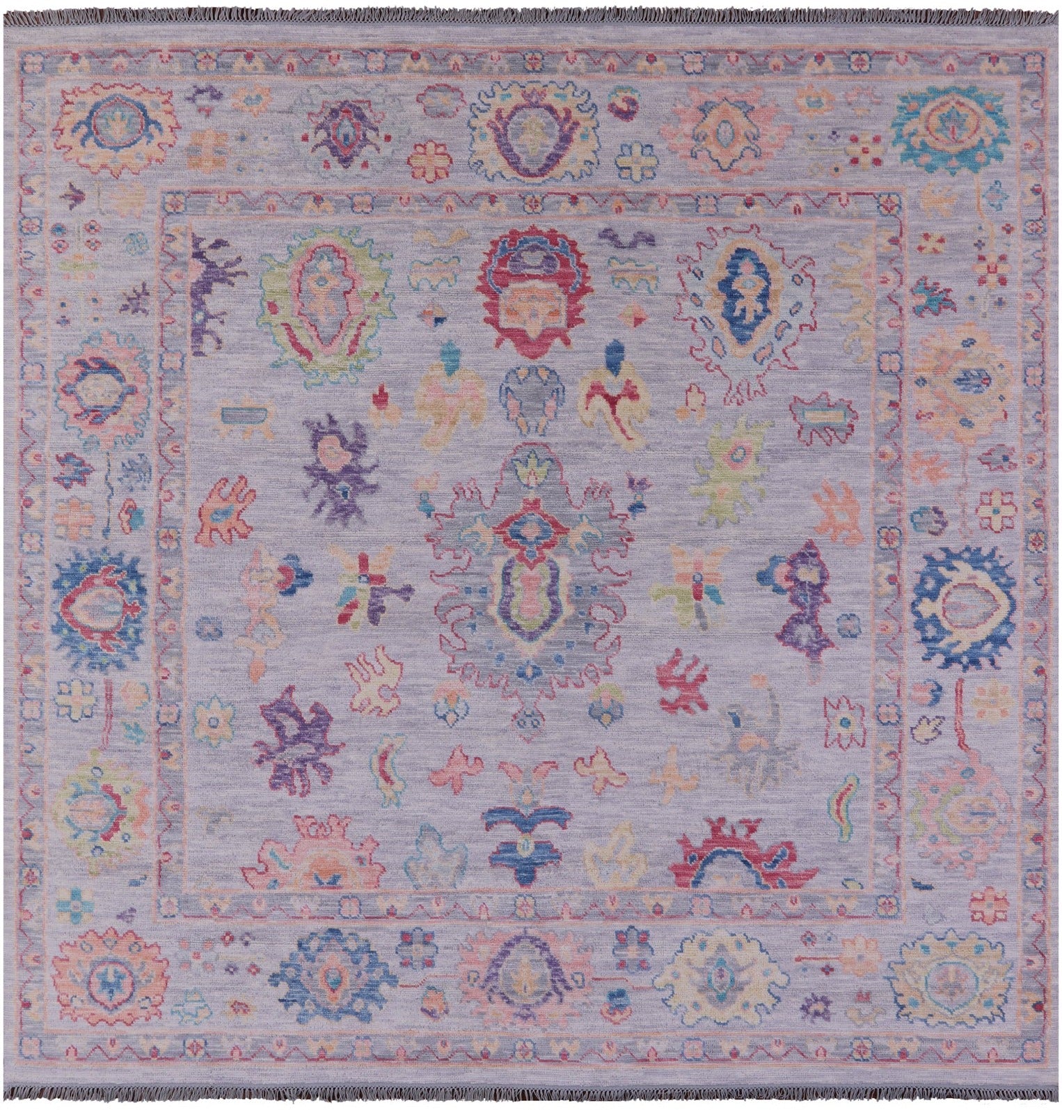 Grey Square Turkish Oushak Hand Knotted Wool Rug - 8' 11" X 9' 0" - Golden Nile