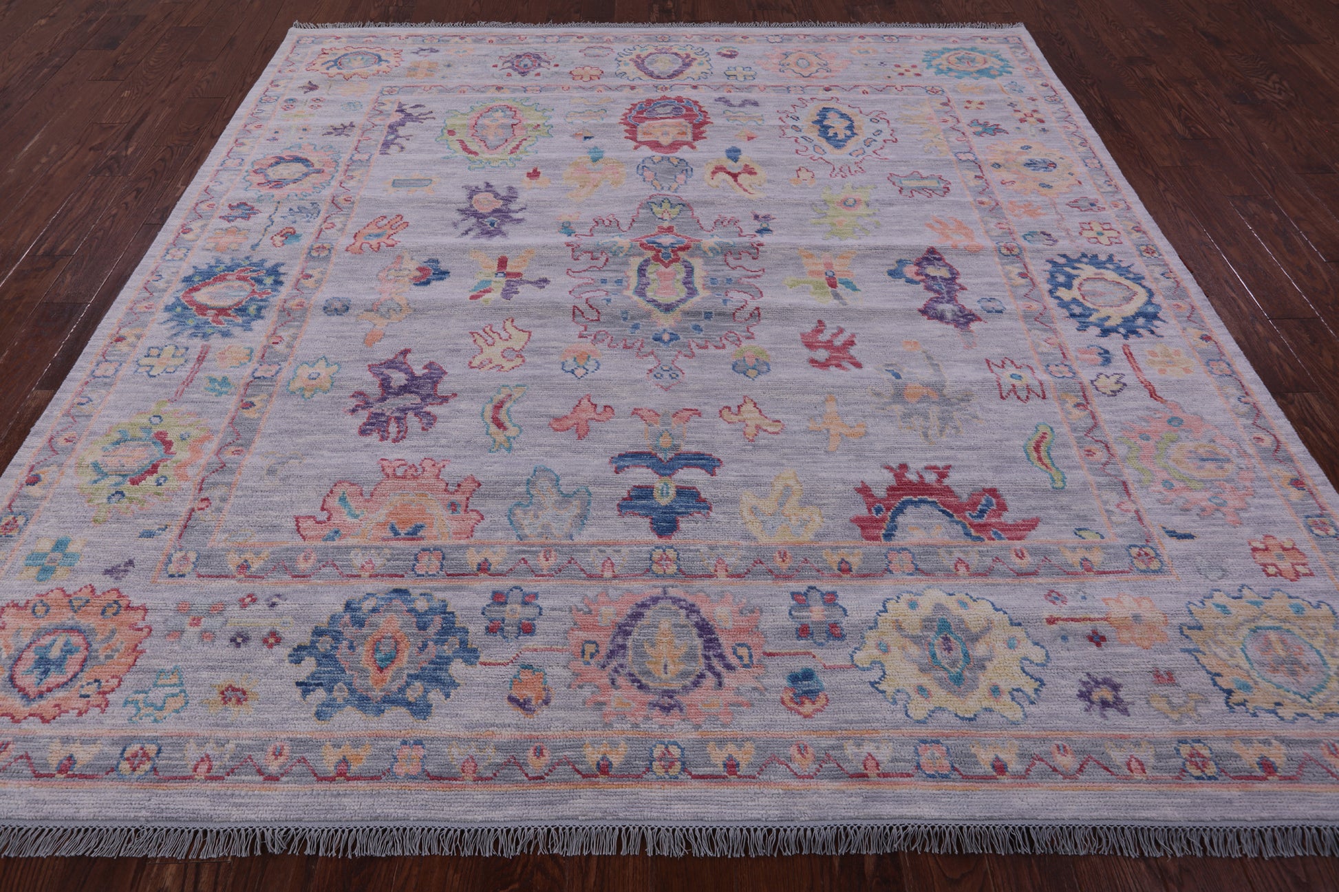 Grey Square Turkish Oushak Hand Knotted Wool Rug - 8' 11" X 9' 0" - Golden Nile