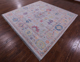 Grey Square Turkish Oushak Hand Knotted Wool Rug - 8' 11" X 9' 0" - Golden Nile