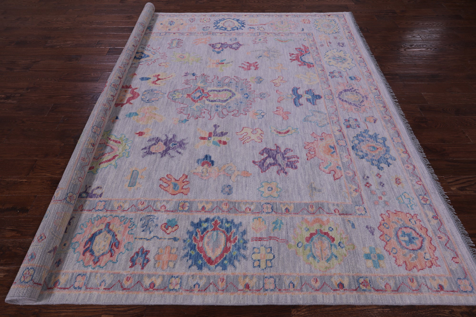 Grey Square Turkish Oushak Hand Knotted Wool Rug - 8' 11" X 9' 0" - Golden Nile