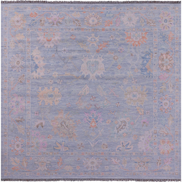 Blue Square Turkish Oushak Hand Knotted Wool Rug - 9' 0" X 9' 2" - Golden Nile
