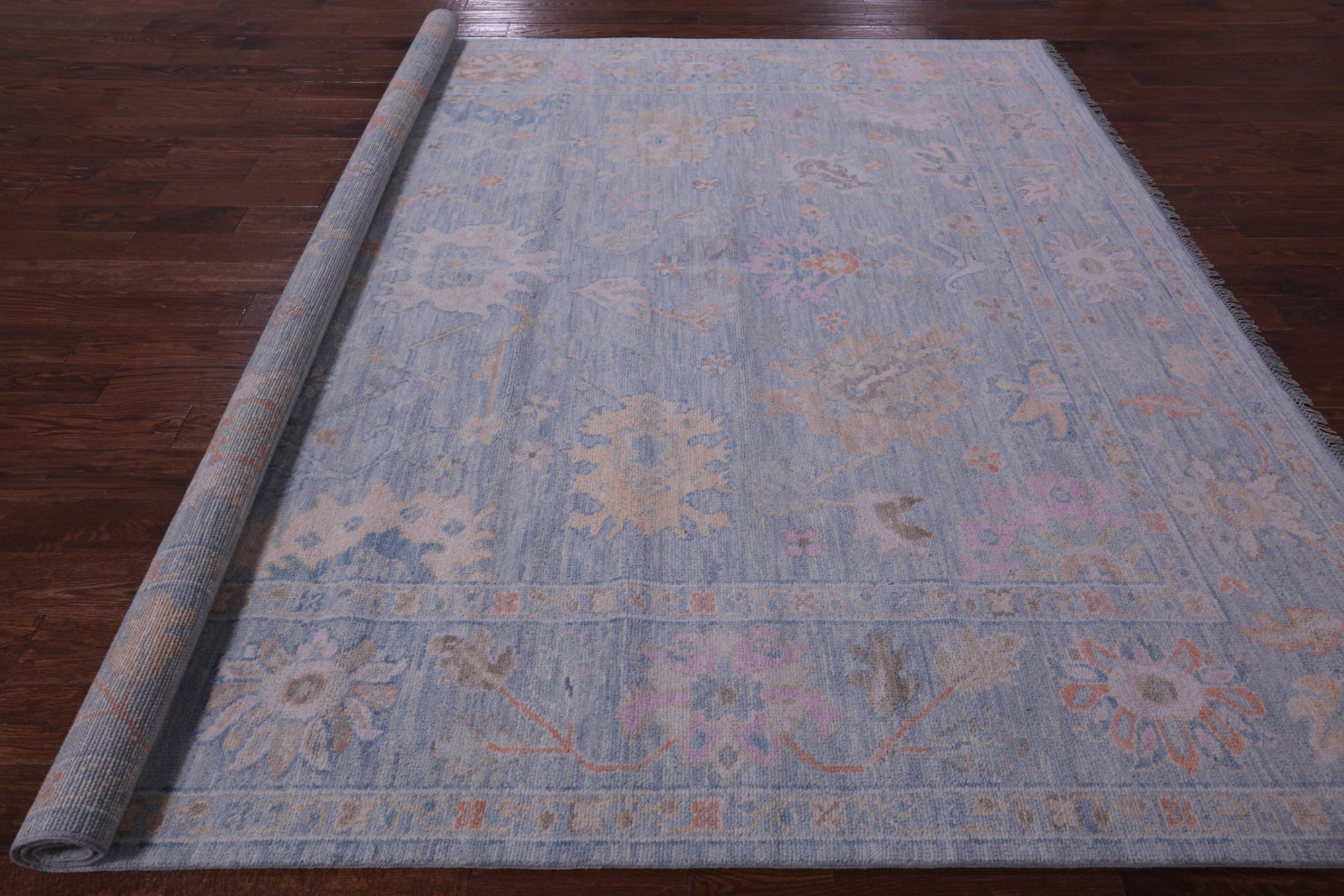 Blue Square Turkish Oushak Hand Knotted Wool Rug - 9' 0" X 9' 2" - Golden Nile