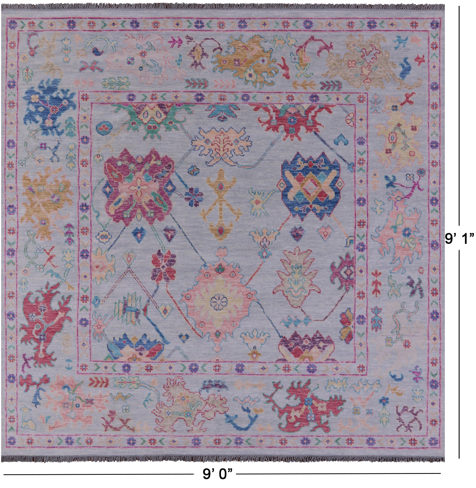 Light Blue Square Turkish Oushak Hand Knotted Wool Rug - 9' 0" X 9' 1" - Golden Nile