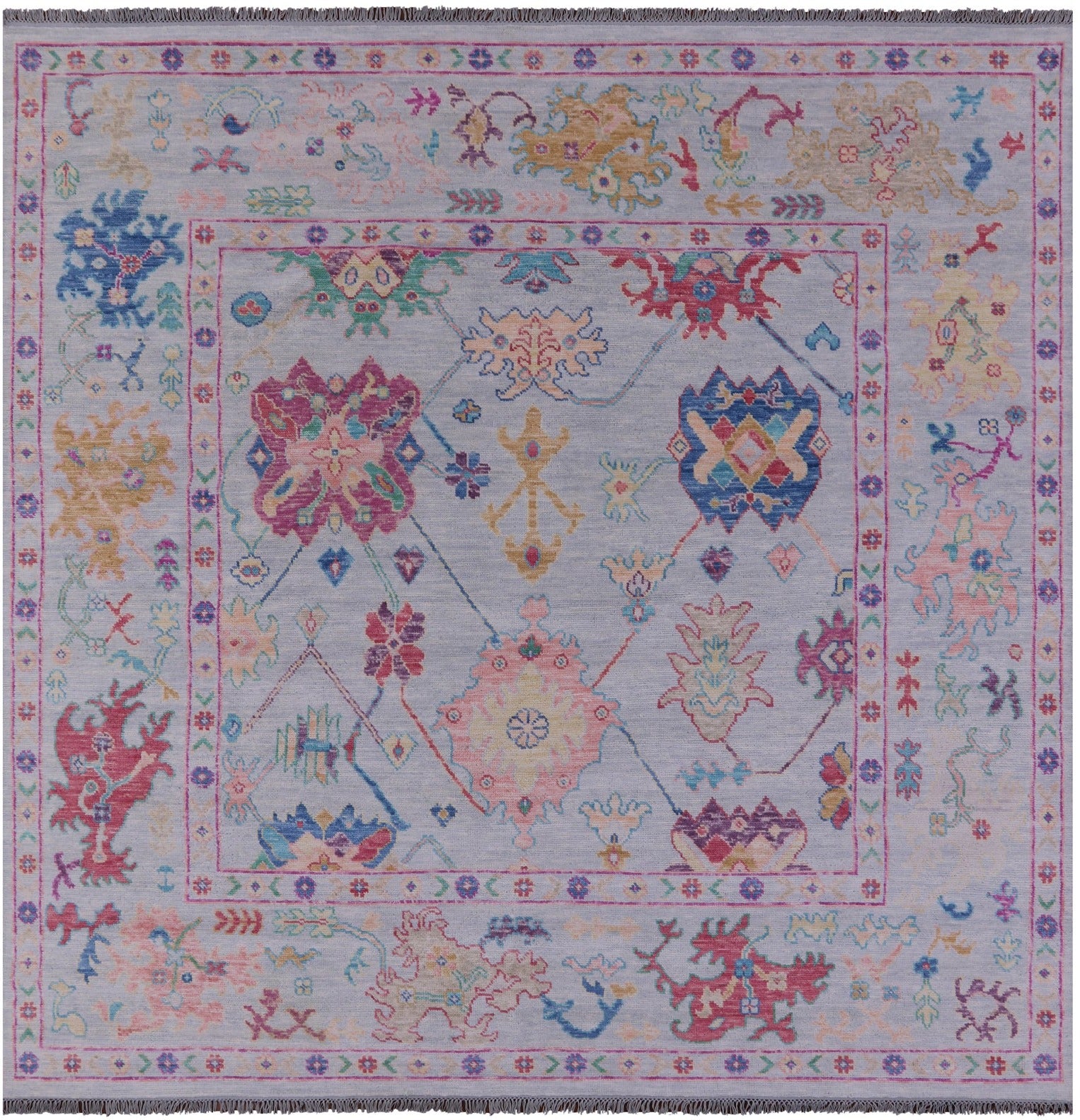 Light Blue Square Turkish Oushak Hand Knotted Wool Rug - 9' 0" X 9' 1" - Golden Nile