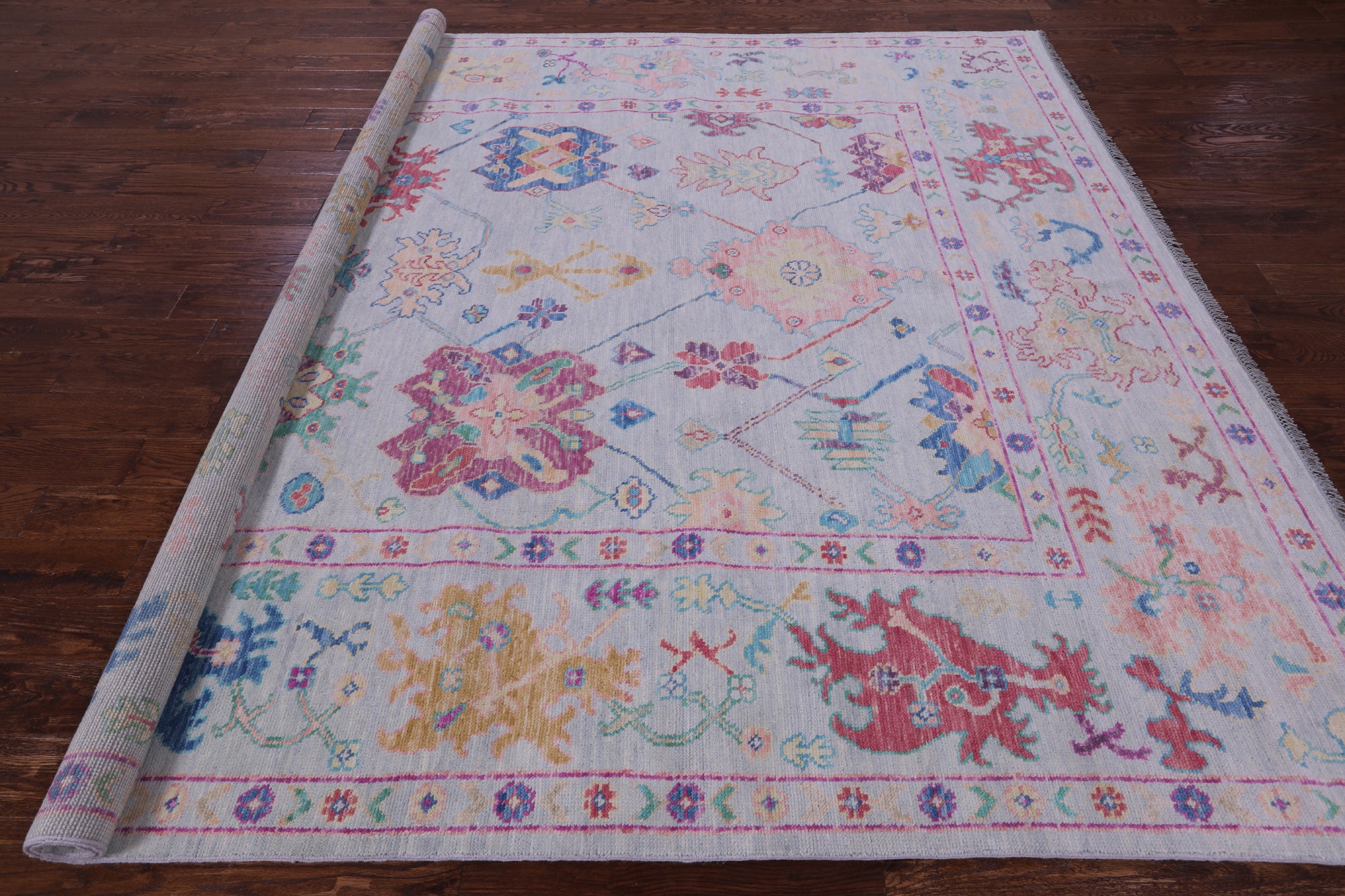 Light Blue Square Turkish Oushak Hand Knotted Wool Rug - 9' 0" X 9' 1" - Golden Nile