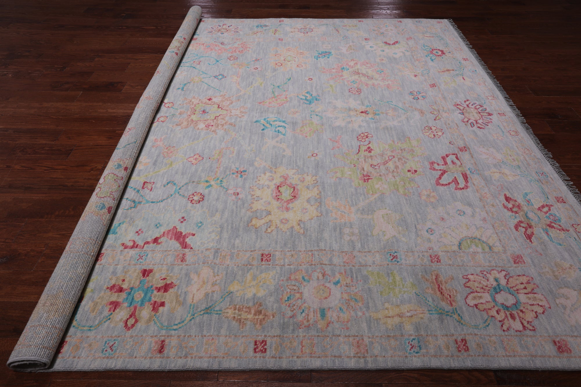 SUPER SALE Silver Square Turkish Oushak Handmade Wool Rug - 9' 0" X 9' 2"