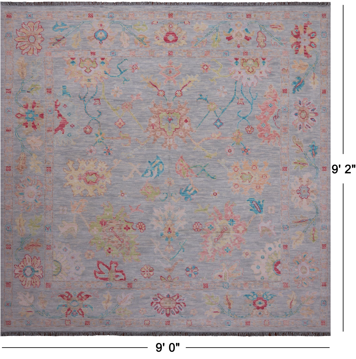 SUPER SALE Silver Square Turkish Oushak Handmade Wool Rug - 9' 0" X 9' 2"
